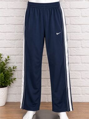 Nike Basketball Men’s Small Navy Tearaway Snap Track Pants Side Stripe